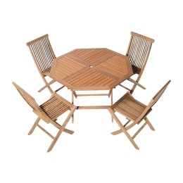 Location Ensemble Teck : 4 chaises Teck + 1 table Teck Octogonale